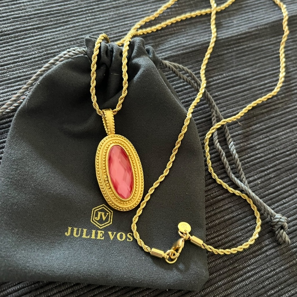 Julie Vos Gold-Tone Marbella Necklace Iridescent Pink Oval Pendant